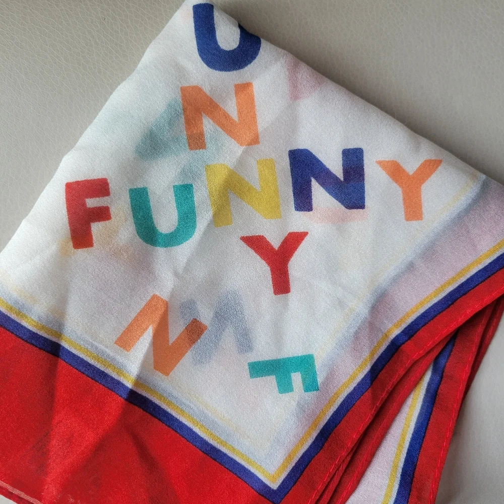 FUNNY! Italian Colorful Letterprint Scarf Vintage 1970s? ~ Cute ~ Teacher Comedy